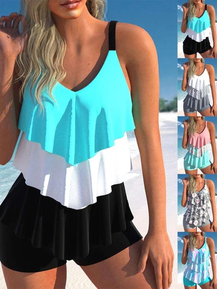 Summer Triple Ruffle Sexy Swimsuit Bikini Swimsuit Beachwear Ladies Low Waisted Swimsuit Women's Swimwear Swim Trunks S-6XL