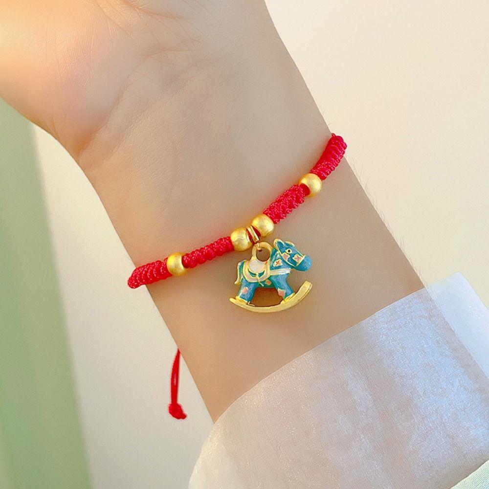 Fortune Lucky Pony Red Rope Chinese Style Red Rope Weave Bracelet Horse Pendant Bracelet  Gift
