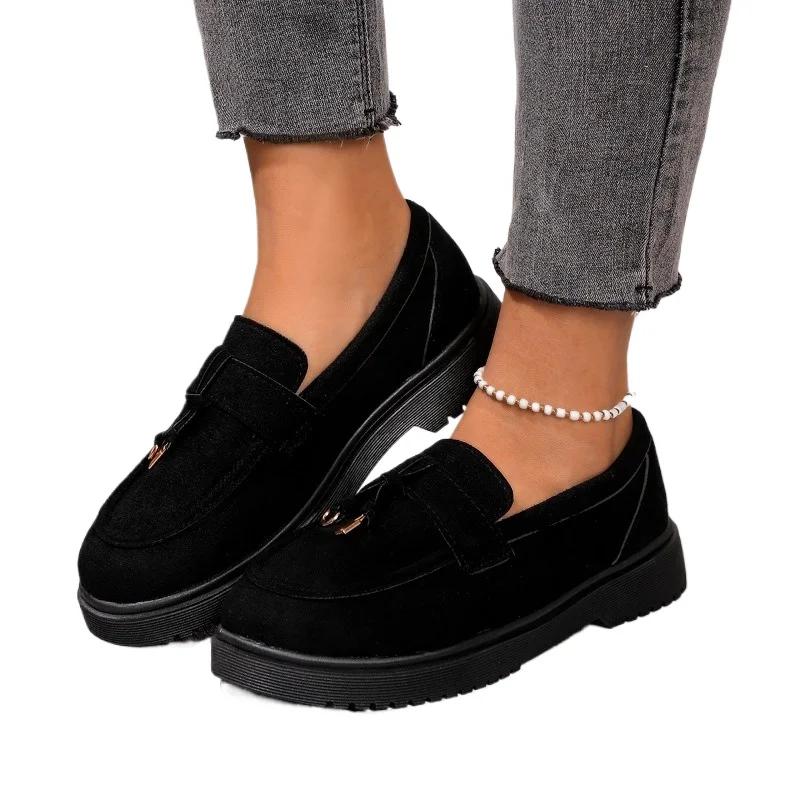 Женская обувь 2024 больших размеров лоферы женские туфли-лодочки лаконичные офисные и карьерные туфли женские с круглым носком на низком каблуке слипоны женские