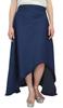 Women's Asymmetrical Denim Long Flared Navy Blue Skirt with Pockets-L