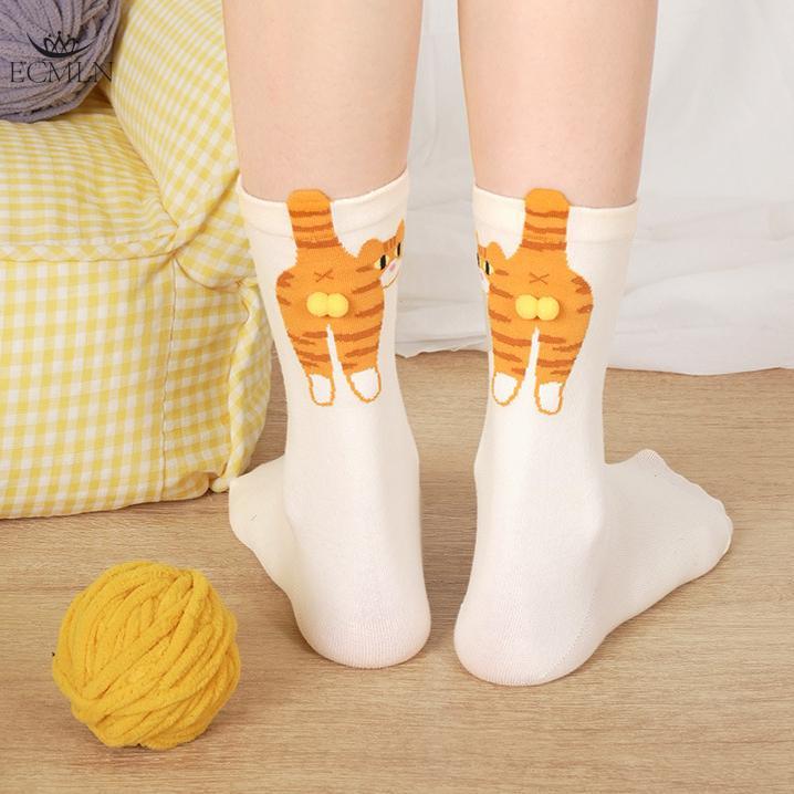 Мультяшные милые носки с котиками с 3D кошачьими яичками, мягкие дышащие носки средней длины для любителей кошек, оригинальные подарки