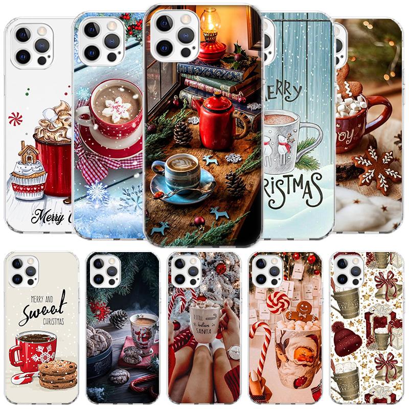 Winter Coffee Christmas Cover Phone Case For iPhone 16 17 Air 15 14 Pro Max 16E Phone Case 13 Mini 12 11 7 SE 8 Print Pattern Fi