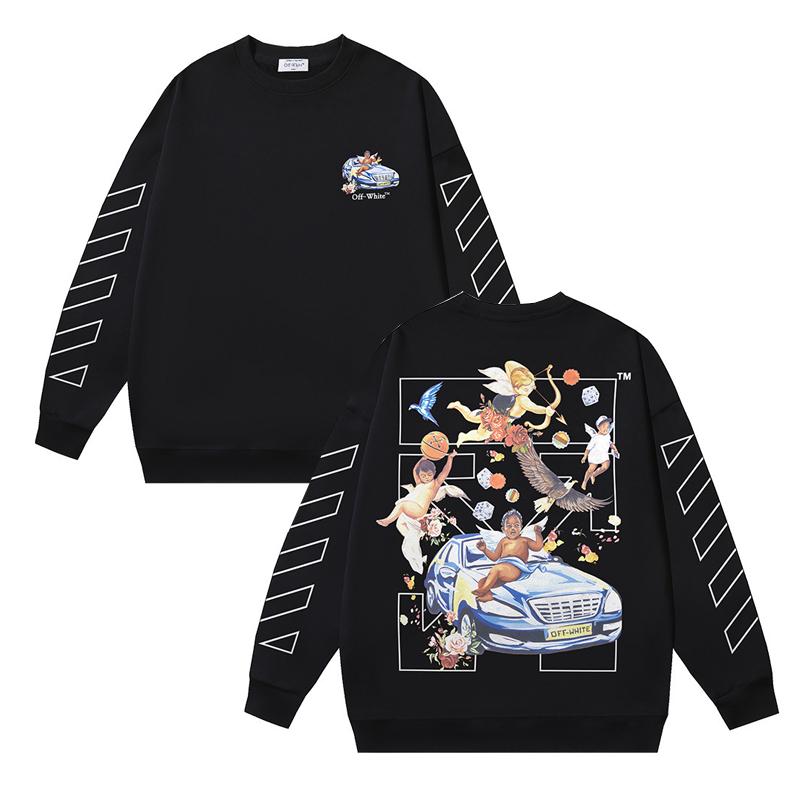 1242 Off-White 2026 Autumn/Winter New Angel Sports Car Arrow Printed Men's and Women's Round Neck Hoodie