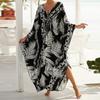 Women's Boho Cover Up, Plus Size Contrast Loose Fit Vacay Beach Kaftan Dress