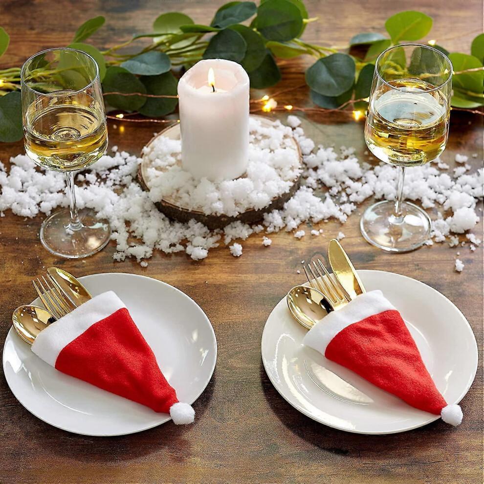 20 Mini Santa Hat Christmas Cutlery Holders for Xmas Tableware Dinner Party Festive Decorations -12cm x 6cm