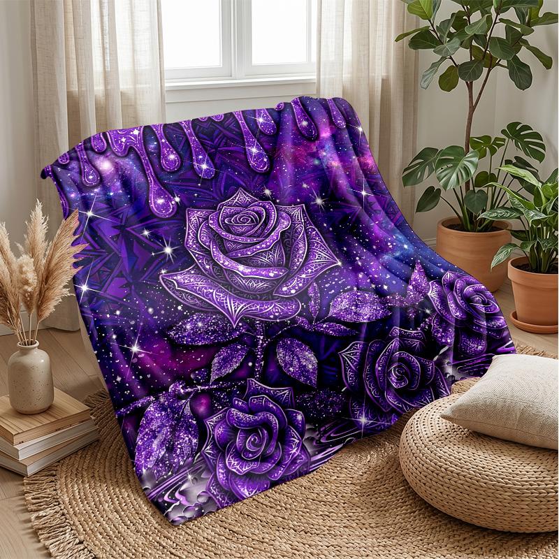 Purple Crystal Roses Theme blanket Lightweight Warm Flannel Blanket Decorative Throw Blanket for Home Decoration