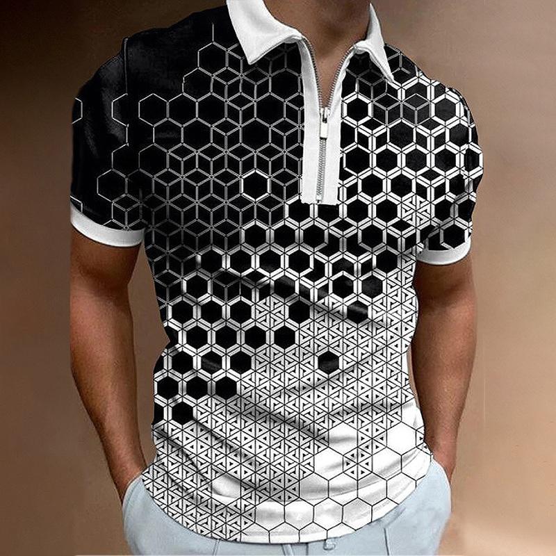 Мужская повседневная рубашка поло с 3D цифровой печатью, мужская повседневная спортивная рубашка поло на молнии, S-5XL.