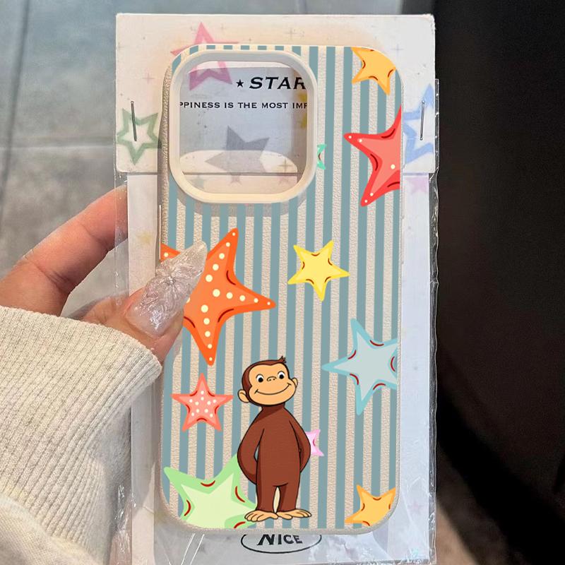 Cute Colorful Star Monkey Stripe Phone Case For iPhone 17 16 15 14 13 12 11 Pro Plus 16e Air X XR XS Max Shockproof Soft Cover