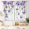 Purple Floral Butterfly Kitchen Curtains Rustic Flower Small Short Cafe Window Curtains Farmhouse Botanical Window Drape