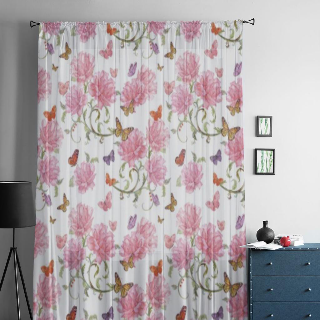 Розы и барокко цветочные акварельные прозрачные шторы для спальни, гостиной, тюлевые шторы для кухни, оконные вуали, шторы