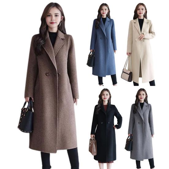 Женская куртка с отложным воротником и карманами, однотонное двубортное пальто свободного кроя, термобелье с длинными рукавами, для поездок на работу, свиданий, весна, осень, зима, пальто