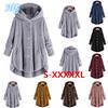 Fashion Women Plus Size Button Plush Tops Hooded Loose Cardigan Wool Coat Winter Jacket
