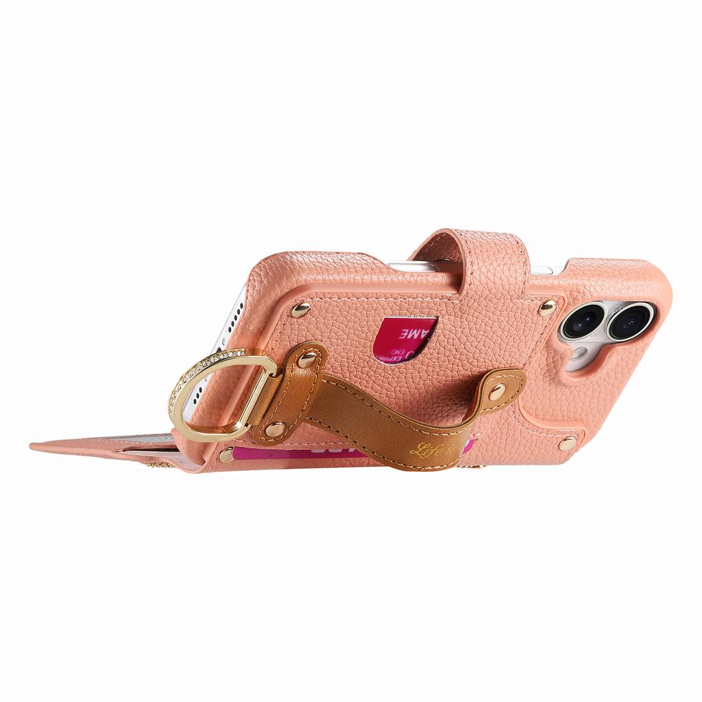 For iPhone 16 Case RFID Blocking Zipper Wallet PU Leather Mobile Cover - Pink