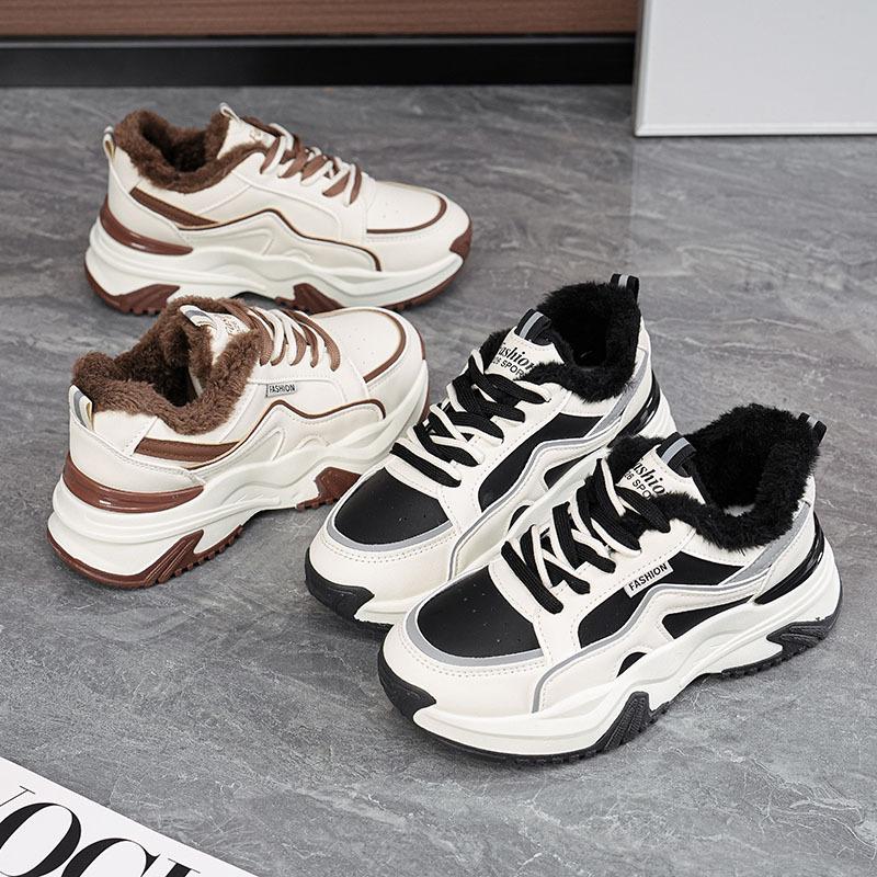 Женские кроссовки «папины кроссовки» с плюшевой изоляцией, удобная спортивная обувь, женская зимняя износостойкая нескользящая повседневная обувь, увеличивающая рост