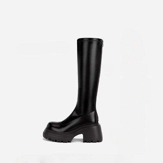 25 Autumn and Winter New Thick-soled Thick-heeled Medium-high Knight Boots Women's Velvet But Knee Boots Locomotive Thin Boots