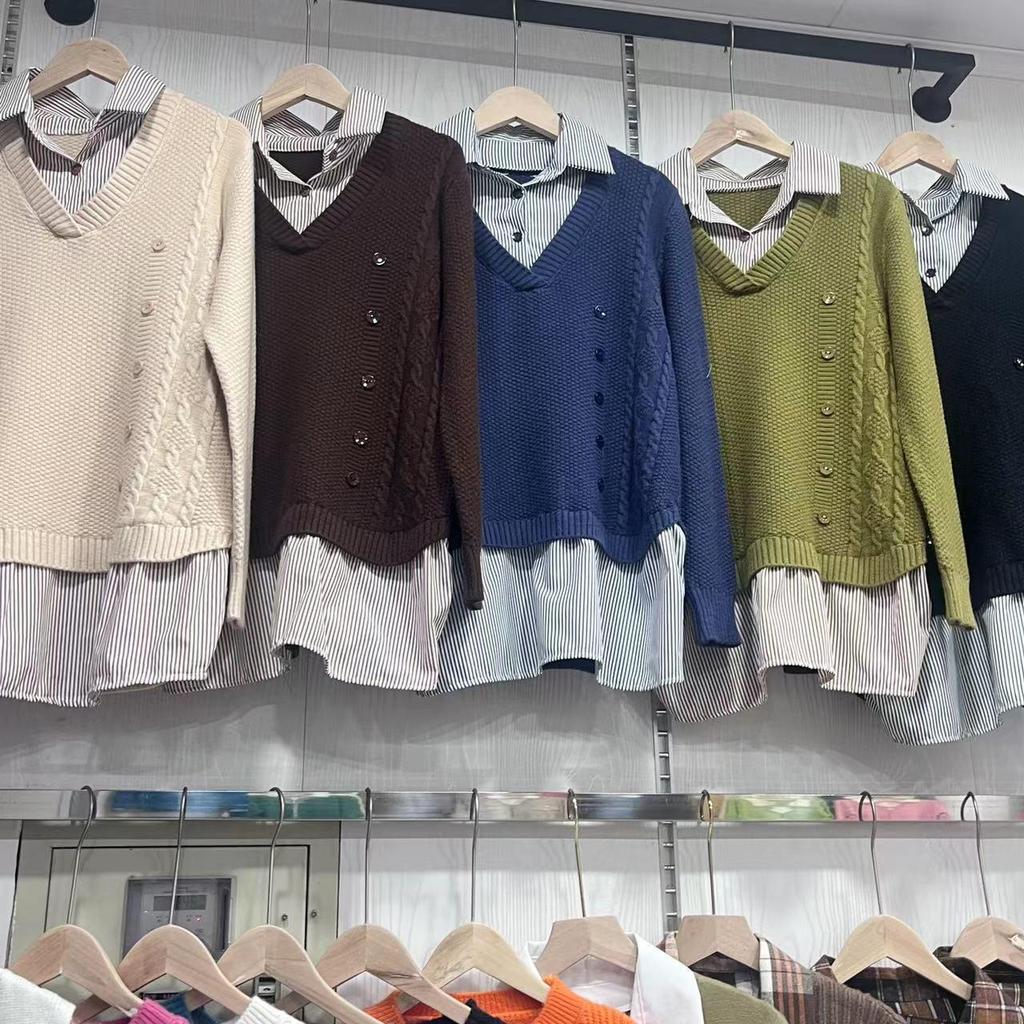 Women's Early Autumn 2025 Two-Piece Knit Shirt - Stylish Fall & Winter Top