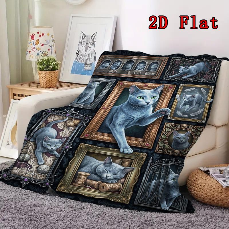 Elegant Cat Portraits 2D Flat Pattern Flannel Blanket, High quality All Seasons, Home Decor, Warmth and Comfort, Perfect for Christmas Gifts.