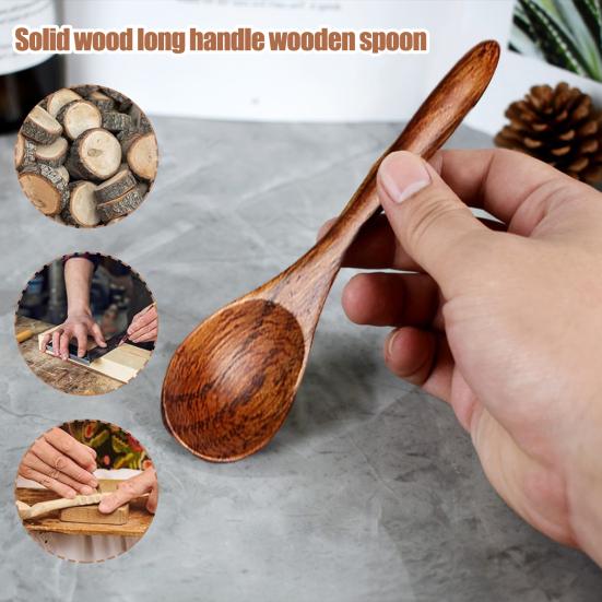 7Pcs Small Wooden Spoons Set Eco Friendly Long Handle Mini Table Spoon for Cooking Serving DIY Projects