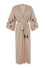 Women's Fashion New Kimono&Kaftan Beige Belted Maxi Woven Embroidered Linen Blended 100% Cotton KimonoKaftan