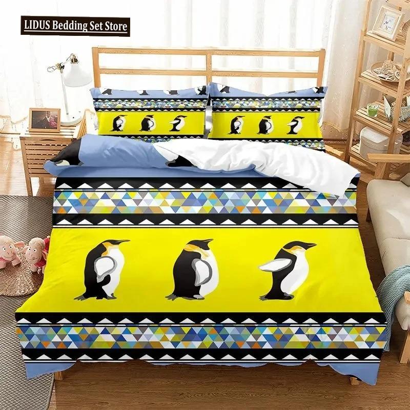 Cartoon Penguin Duvet Cover Collection For Boys Girl Animated Antarctic Animal Polyester Quilt Cover White Black King Queen Size