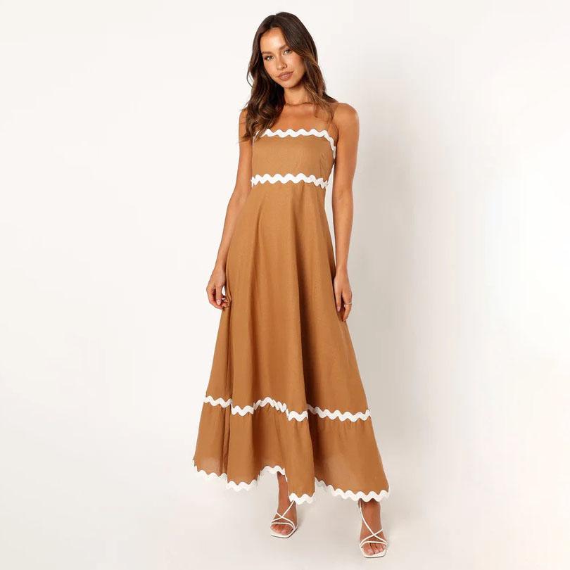 Летний стиль, сплошной цвет, кружево, элегантное платье с лямкой на шее, большие качели, платья