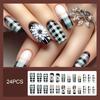 Black White Fake Nails with Flower Printed Reusable Long Lasting Press on Nails for Stage Performance Wear