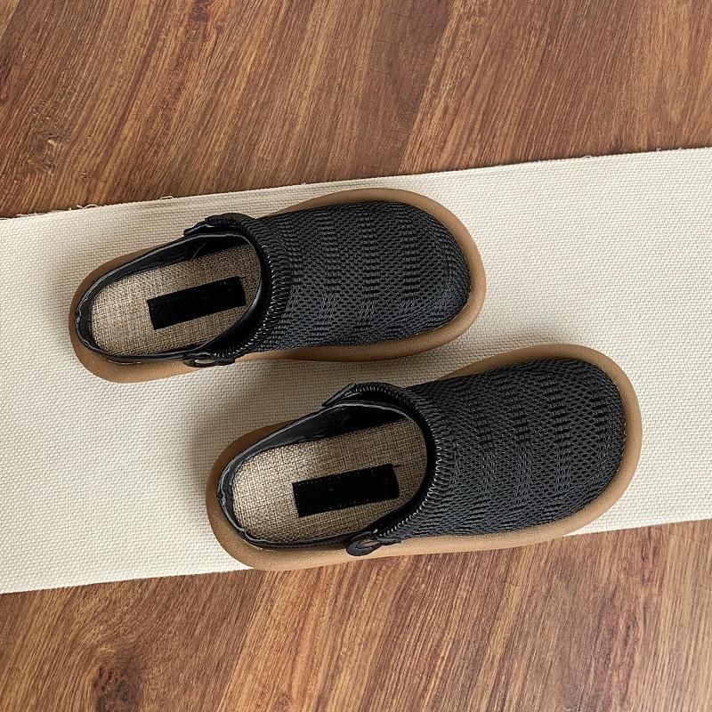 Летние женские сандалии Модные сандалии-полушлепанцы BaoTou Сетчатые дышащие полые сандалии для женщин Повседневные плоские сандалии для ходьбы Льняные сандалии