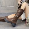 Fashion Comemore Brown Retro Thick-Soled Long Boots for Women Versatile Chunky Heel Retro Autumn Belt Buckle Platform Knee High Boots