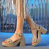 New Fairy Wind Thick Heel Platform High Heel Word with Roman Sandals Women's Summer Waterproof Table Heel Sandals