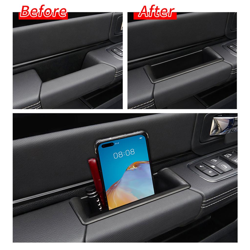 SMABEE for Dodge Ram 1500 2019-2026 Car Door Handle Storage Box Front Rear Door Holder Tray Organizer Accessories 4PCS