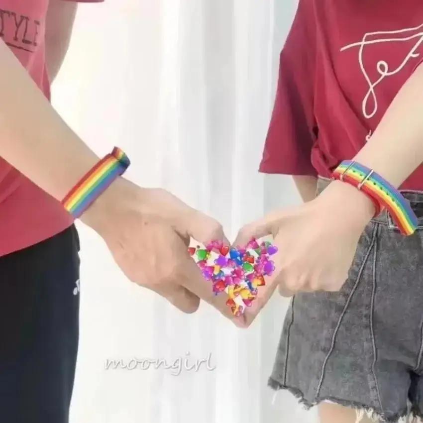 Радужный браслет Месяца гордости Лесбиянки Геи Для мужчин и женщин Нейлоновый красочный ремешок для часов