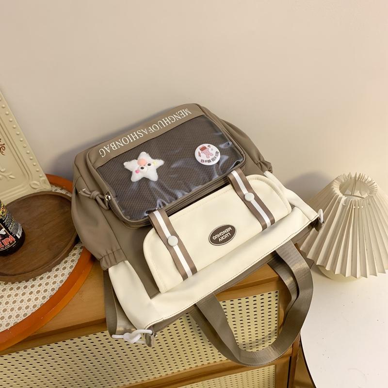 Student's Large Capacity Tutoring Bag Women's Contrast Color Stitching Shoulder Bag Crossbody Bag