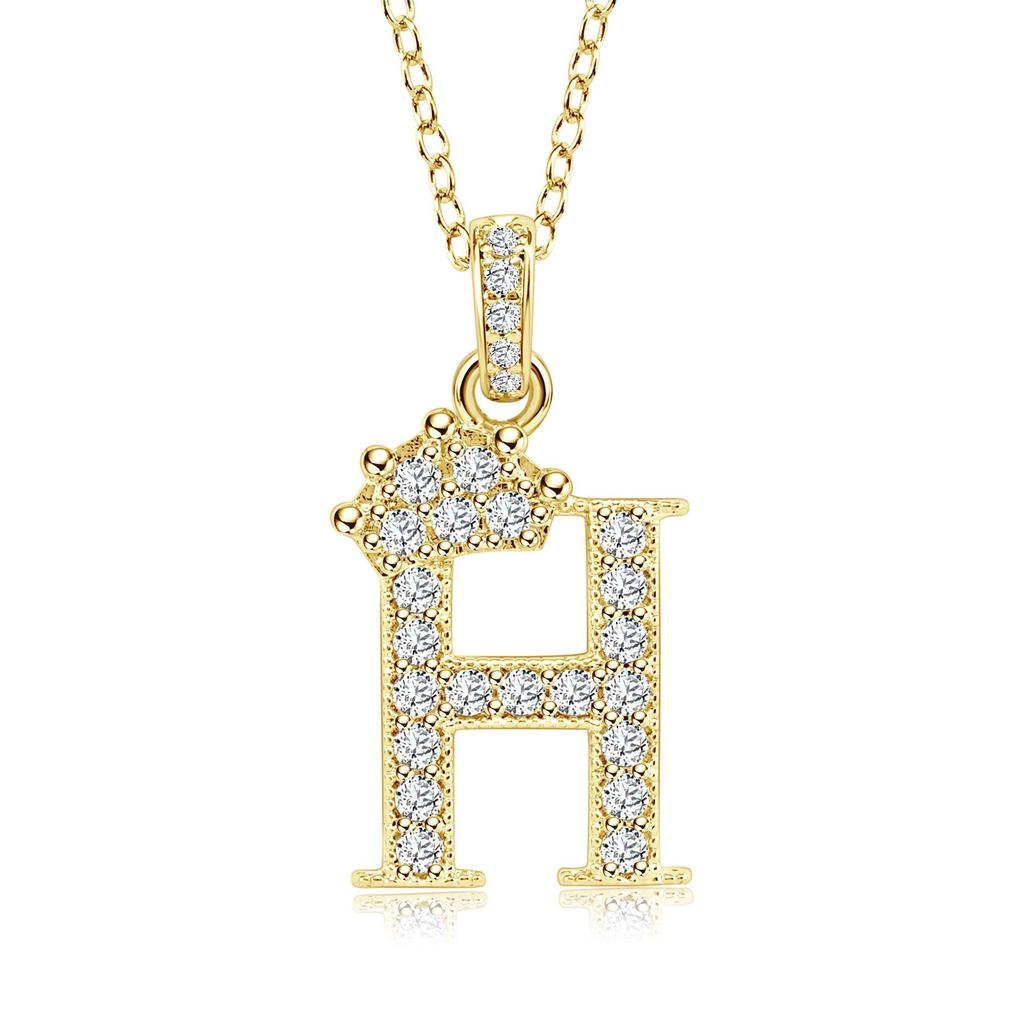 Gold-Plated Zircon Crown Letter Pendant Necklace - Women's Versatile Choker