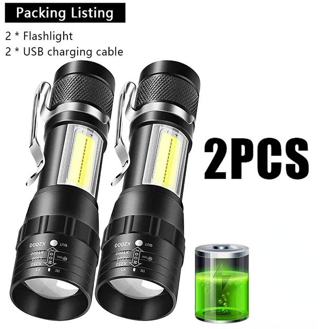 KDULIT Mini Portable Flashlight COB+XPE Zoomable Torch USB Rechargeable Outdoor Camping Fishing Long Range Emergency Lantern