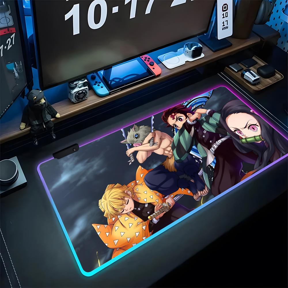Anime Demon Slayer Mouse Pad Gaming Rgb Anime Mousepad Backlit Keyboard Gamer Girl Xxl Laptop Mat Table Pads Deskpad