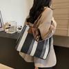 High-capacity Feminine Striped Canvas Bag  New Pattern  Fashionable Color  Collision  Travel Bag  Versatile
