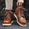 Мужская роскошная мода ботинки из натуральной кожи коричневые туфли на платформе для улицы рабочие ковбойские ботинки весна осень до щиколотки боты мужские