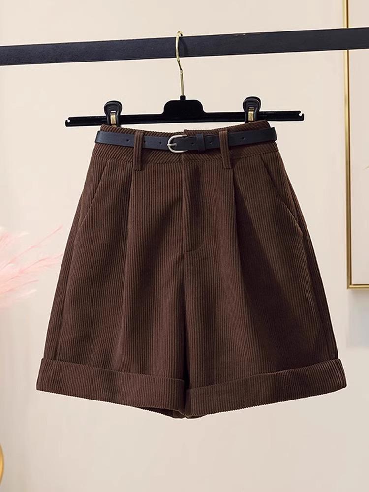 Женские узкие коричневые вельветовые шорты с высокой талией, осень/зима 2023 г. — корейский стиль, широкие штанины, покрой «ботинок»