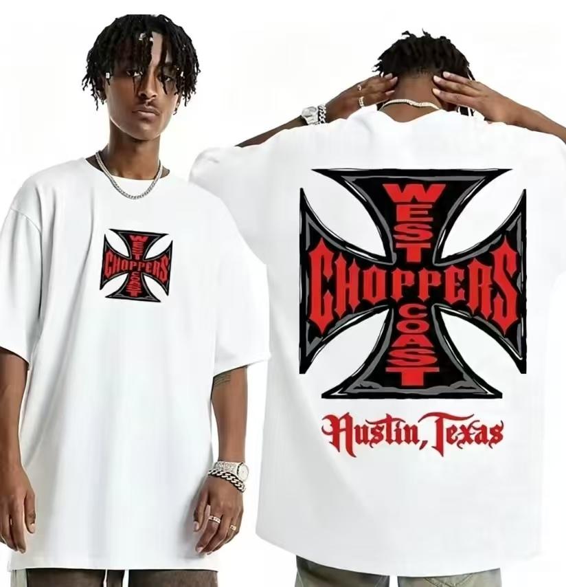 West Coast Choppers Футболка унисекс с принтом креста Новая хлопковая дышащая удобная оверсайз хип-хоп мотоциклетная футболка с коротким рукавом