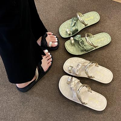 Модная женская обувь, шлепанцы с бусинами на шнурках, женские тапочки, уличные резиновые шлепанцы, роскошные слайды 2025, гавайский дизайнерский пляжный вышитый цветочный