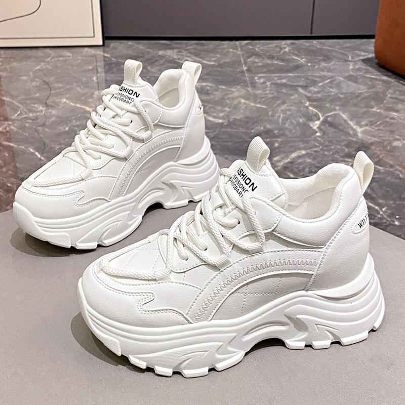 Fashion New White Chunky Women's Sneakers 2024 Autumn Winter Thick Bottom Vulcanized Shoes Woman Fashion PU Leather Platform Sneakers