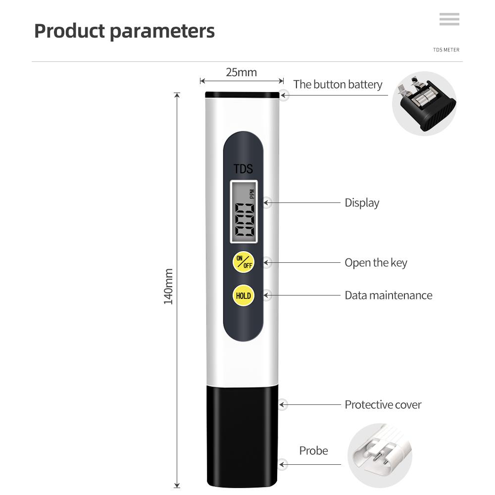 Цифровой фильтр чистоты воды TDS-метр LCD-дисплей TDS-тестер 0-9999 PPM Температурный стилус Для гидропоники Аквариумов Скидка 10%