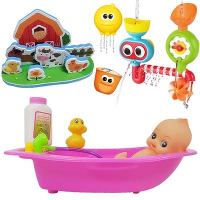 Baby Plus Baby Bathtub Play + Spinning Diver Bath Play Toy + Farm Farm Sticker Set, корейские игрушки для ванны