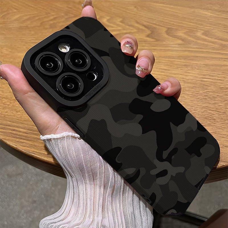 Черный камуфляжный дизайн чехол для телефона подходит для iPhone 17 16 15 14 13 12 11 Pro/Max/Plus противоударный и защищающий от падений