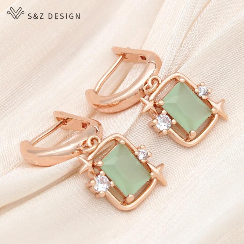 Fashion Elegant Rectangle Crystal Drop Earrings For Women Jewelry Rose Gold Color Zirconia Eardrop Gift