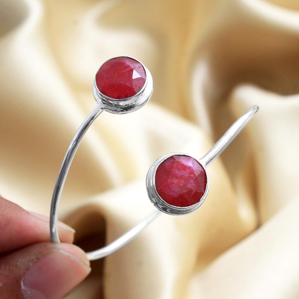 Ruby Cuff Bangle Bracelet Pure 925 Sterling Silver Handmade Jewelry