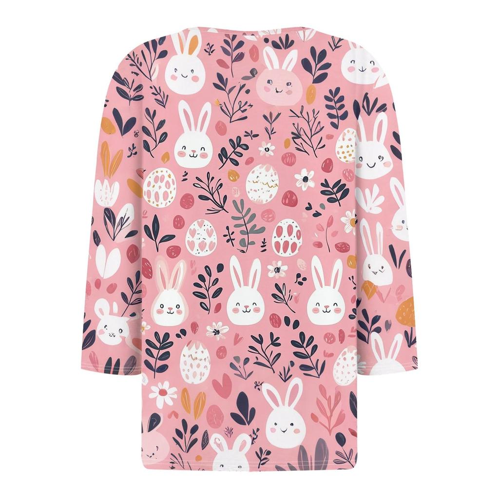 Жен. Футболка С принтом Пуговицы Рукав 3/4 Повседневные Выходные Мода Классический Классический V-образный вырез Обычный Верх