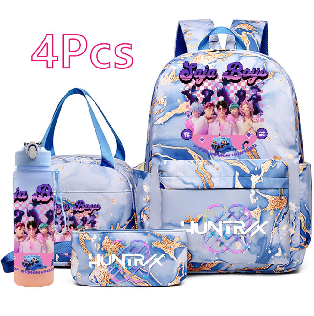 4 шт./компл. Новый рюкзак с принтом K-pop, сумка, пенал с бутылкой для воды 750 мл для школьника, студента, большая вместимость, портфель