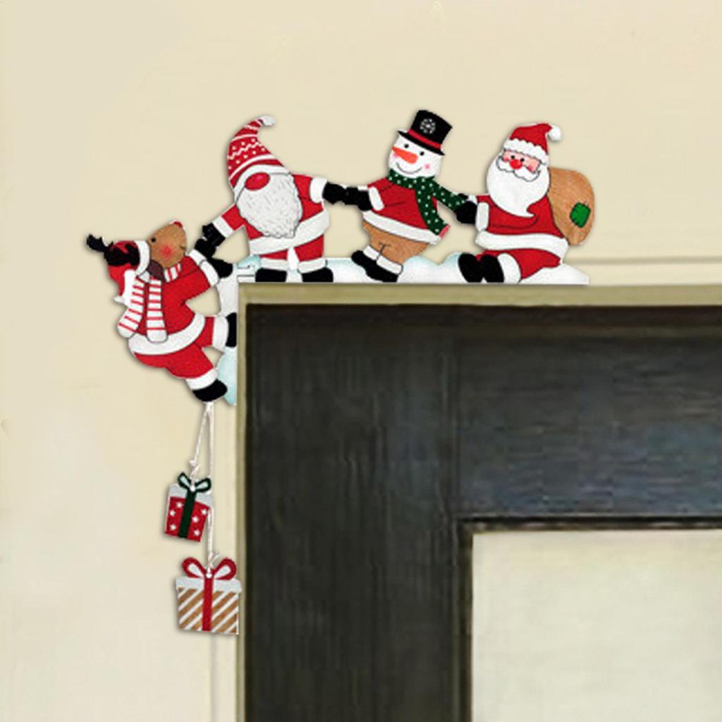 Christmas Door Corner Decor Holiday Door Frame Decoration Santa Snowman Elk Wall Retro Door Frame Decoration Wooden Ornament