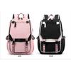 Large School Bags for Teenage Girls USB Port Canvas Schoolbag Student Book Bag Fashion Black Pink Teen School Backpack